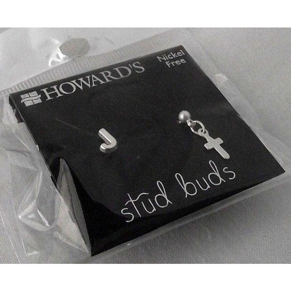 Cross Jewelry Earrings Stud Buds Initial J Pierced Howards Nickel Free Small NEW - Picture 4 of 4